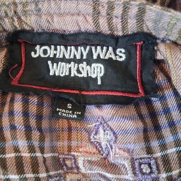 Johnny Was Workshop Plaid Curacao Embroidered Raglan Blouse Size Small - Picture 7 of 9